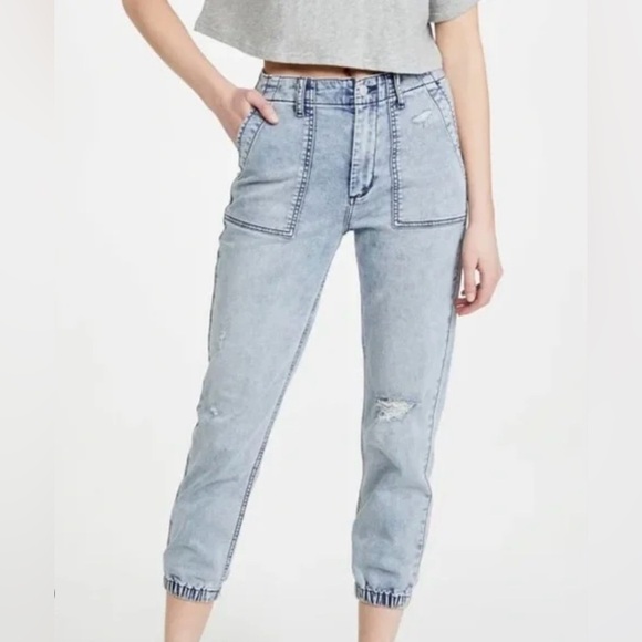 Joe's Jeans Women's French Terry Light Blue Distressed Jogger Jeans Size 26 - Picture 1 of 13